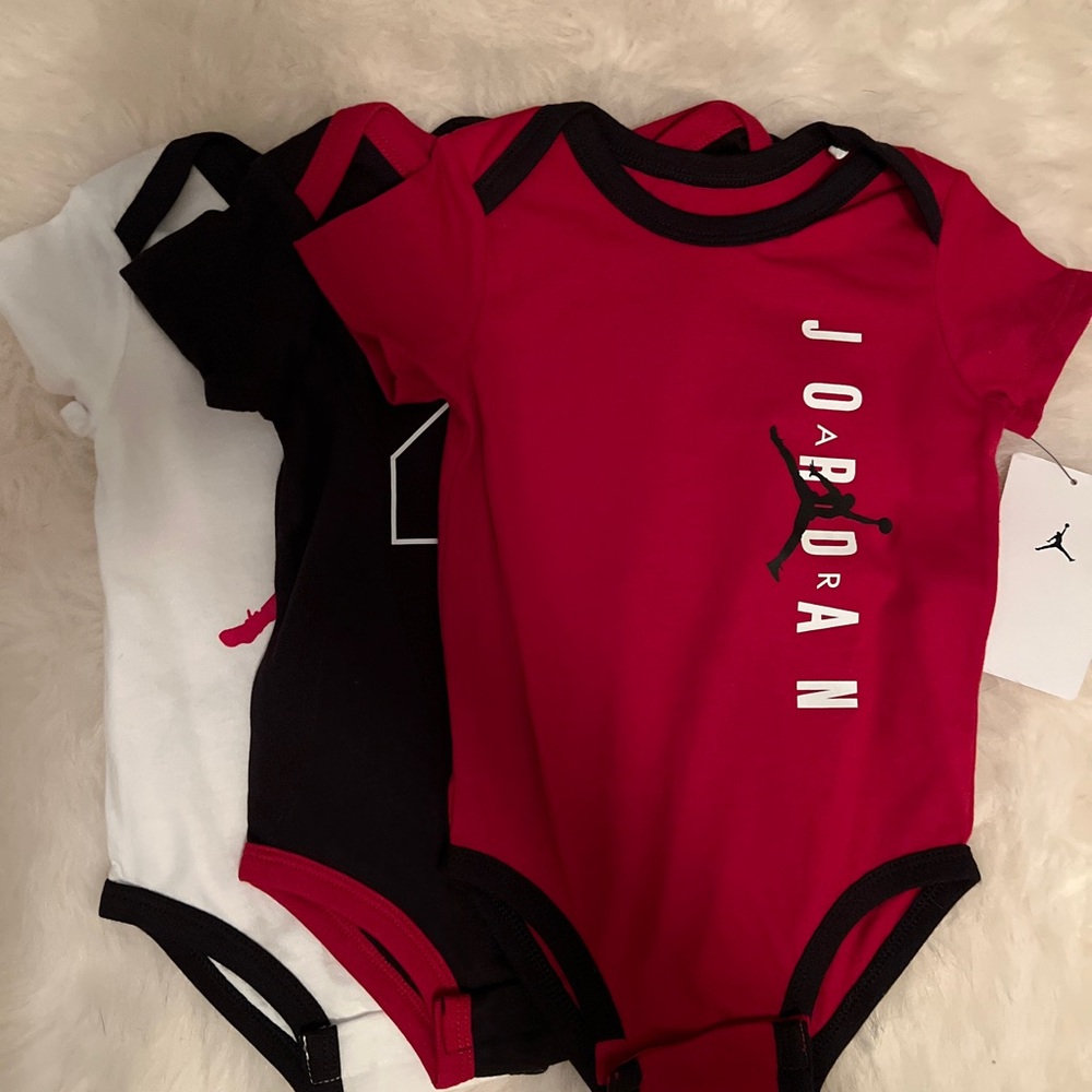 Jordan Infant Bodysuit Trio - Red, Black, White